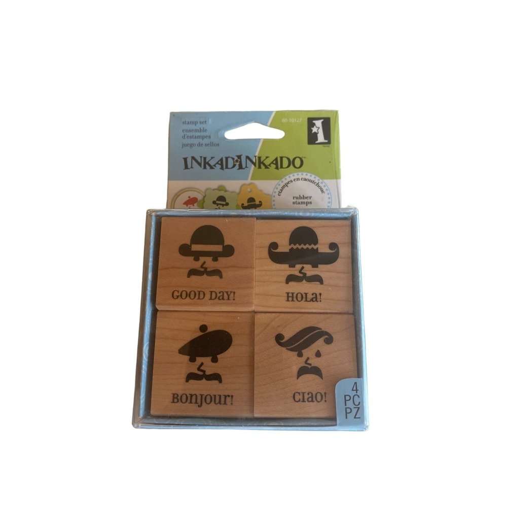 NIP Inkadinkado Multilingual Hello Mounted Rubber Stamp Set, 4 pc